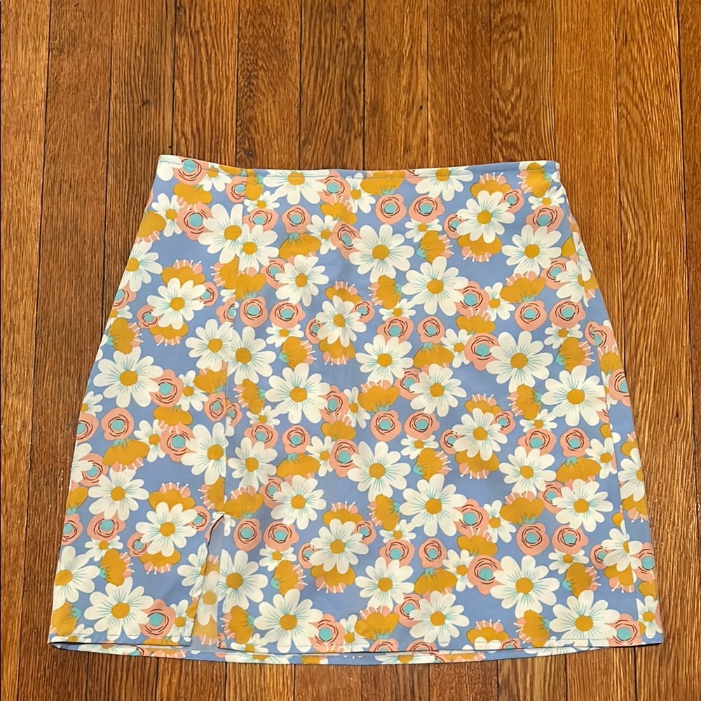 Floral A-Line Skirt - Blue and Yellow